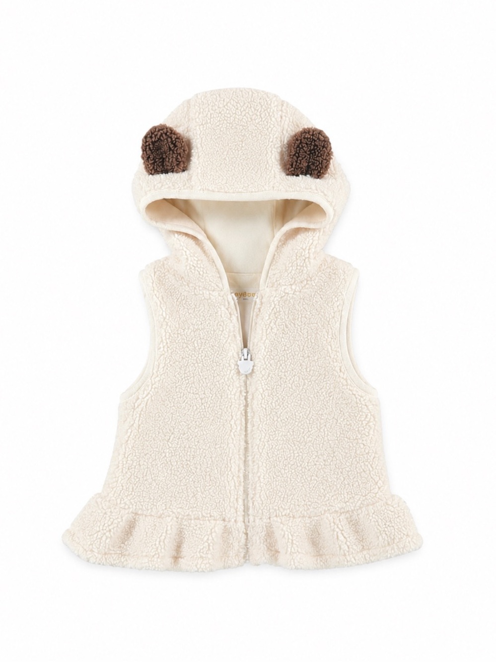 Mayoral Cream Sherpa Hooded Baby Vest with Bear Ears | Size 6-9M